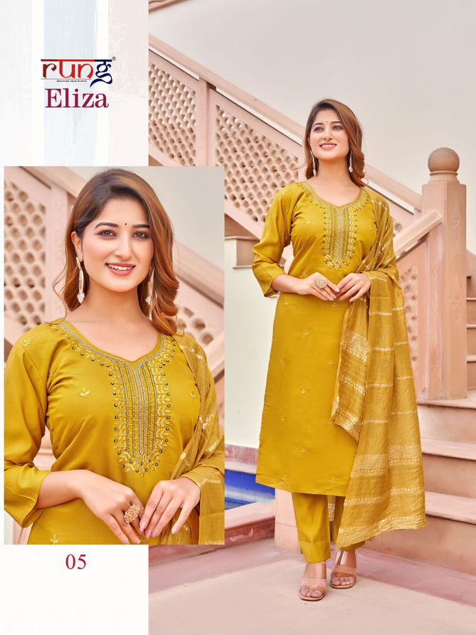 Eliza By Rung Heavy Silk Embroidery Kurti With Bottom Dupatta Wholesale Shop In Surat